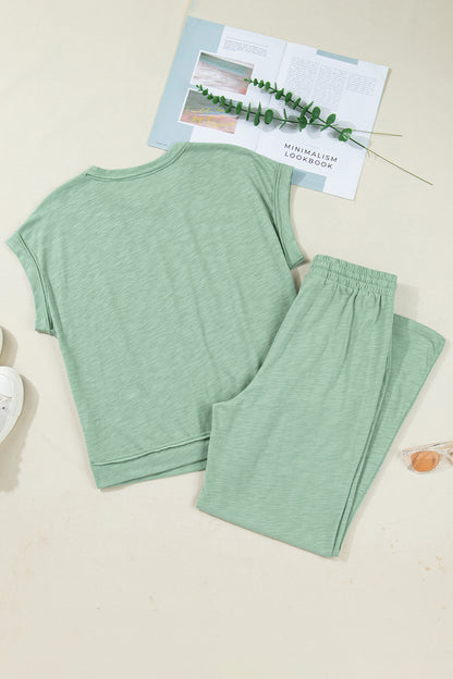 Solid Short Sleeve Tee and Drawstring Pants Set