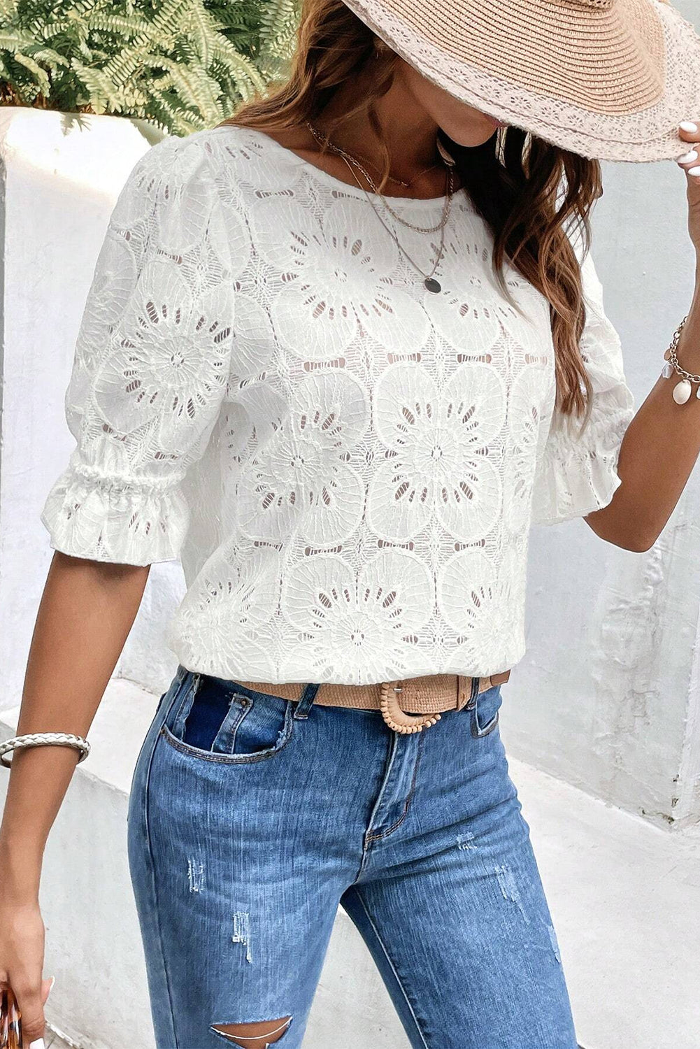 Floral Lace Short Sleeve Top