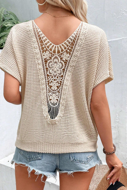 Waffle Guipure Lace Insert T-Shirt