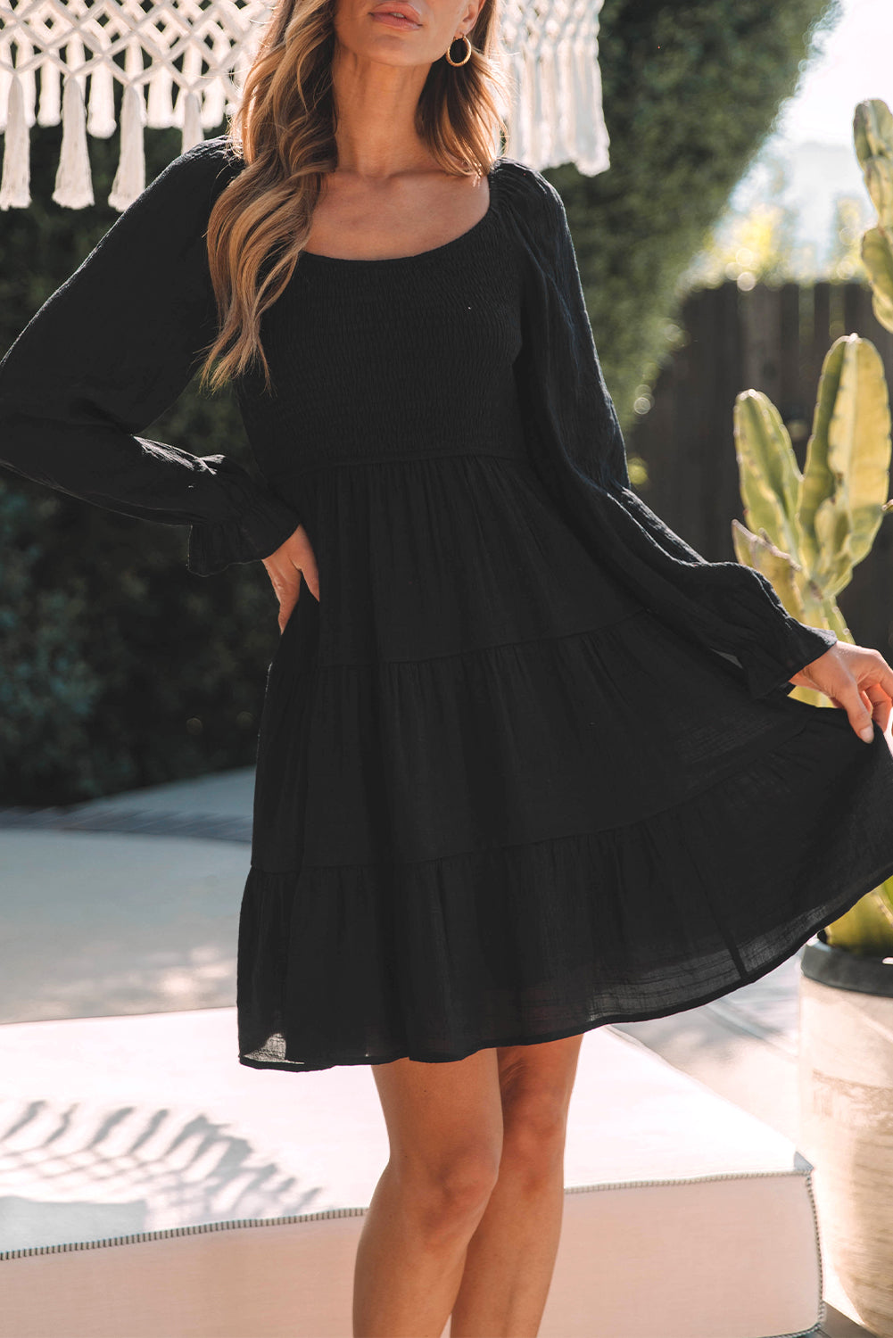 Smocked Puff Sleeve Tiered Dress