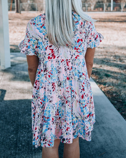 Floral Short Sleeve Tiered Dress