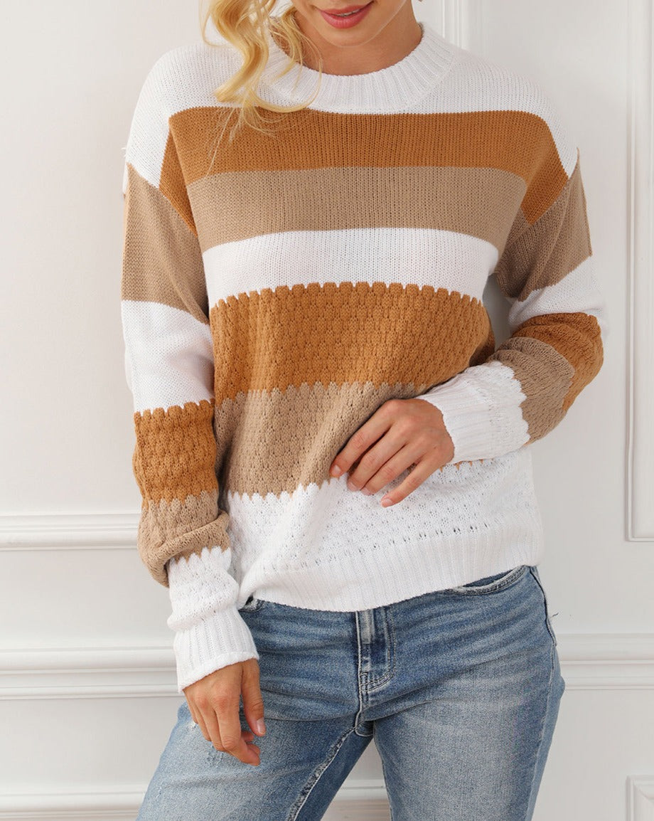 Stripe Cable Drop Shoulder Sweater