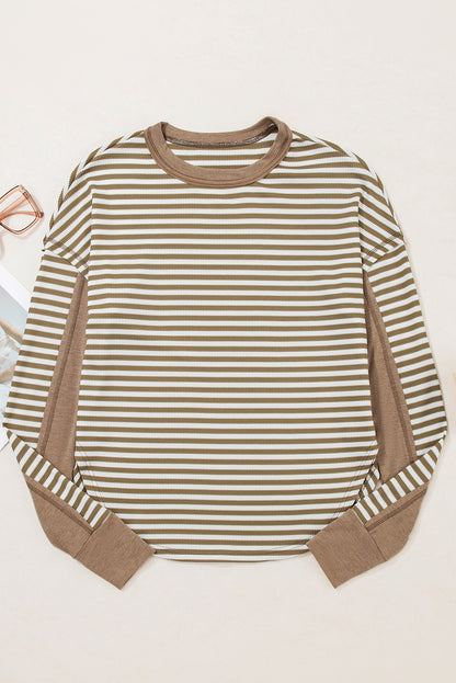 Stripe Thermal Knit Drop Shoulder Top