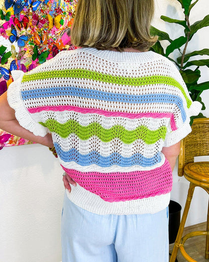 Colorblock Stripe Crochet Sweater Top