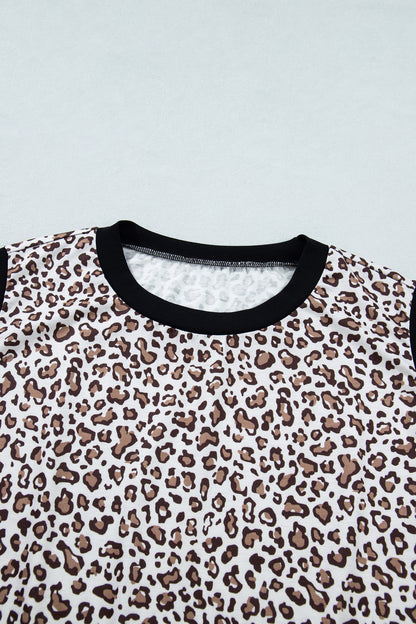 Plus Size Leopard Contrast Trim Sleeveless Top
