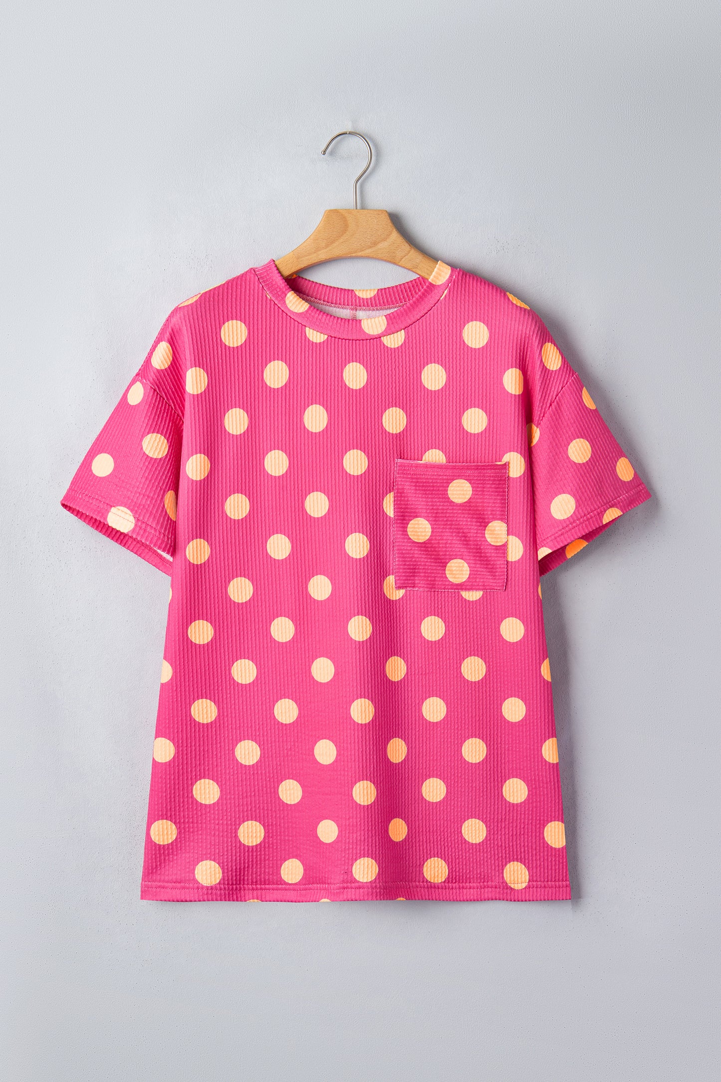Polka Dot Patch Pocket Drop Shoulder Textured Top
