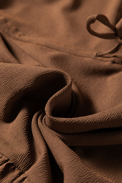 Solid Buttoned V-Neck Long Sleeve Tiered Maxi Dress