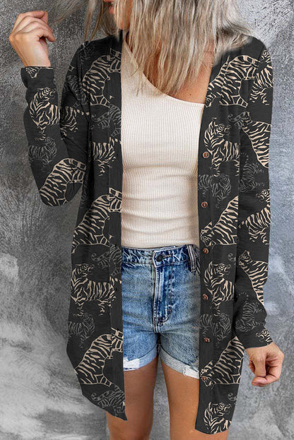 Tiger Button Front Cardigan