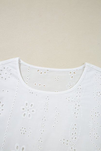 Solid Eyelet Embroidered Long Sleeve Blouse
