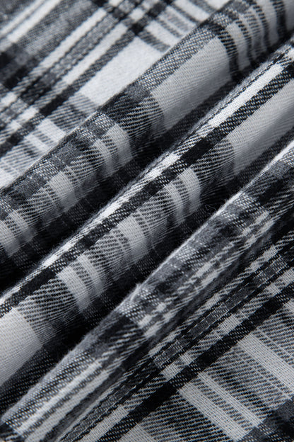 Plaid Quarter-Button Patchwork Long Sleeve Hooded Blouse