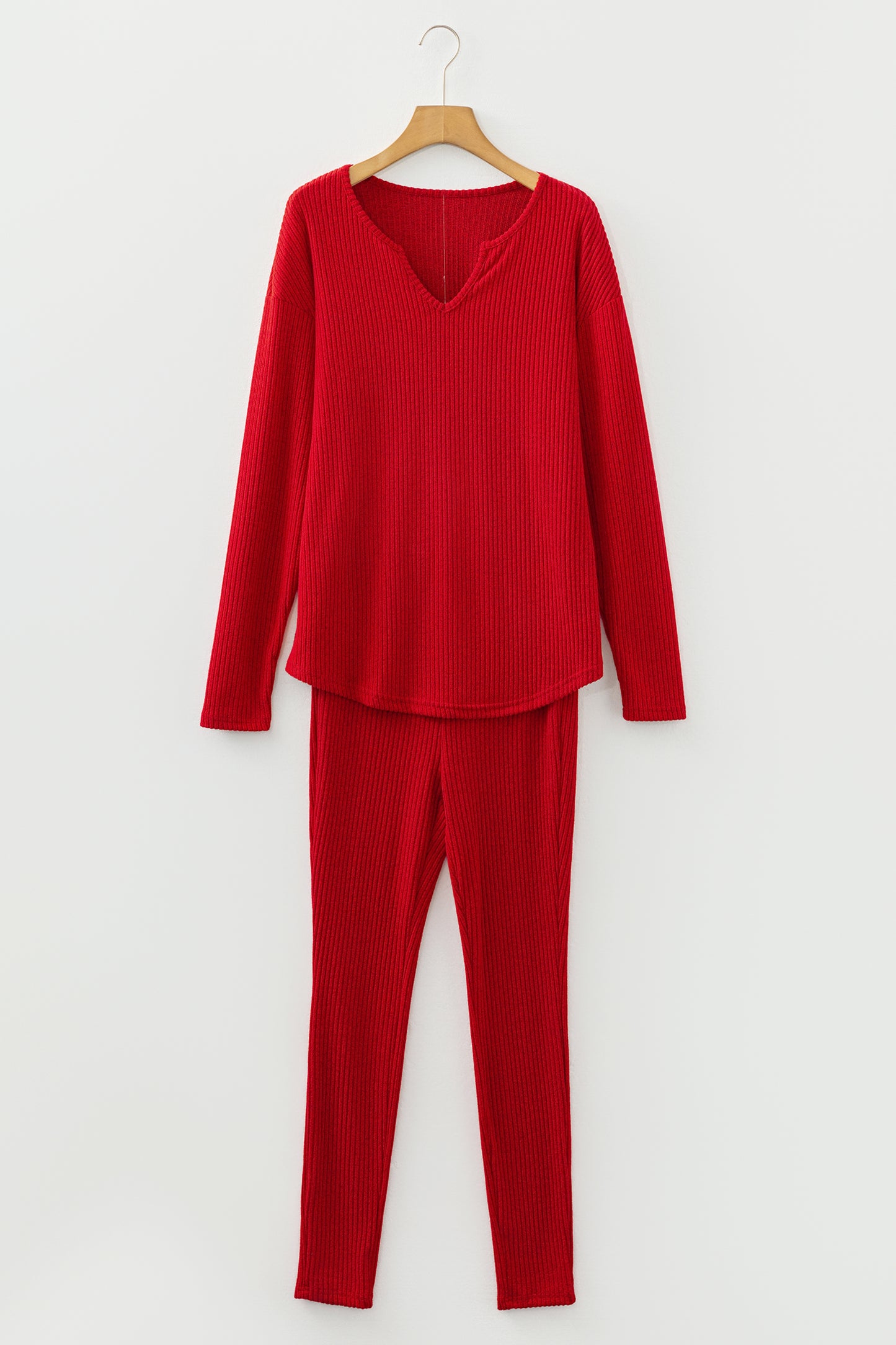 Ribbed Knit Long Sleeve Top and Leggings Set