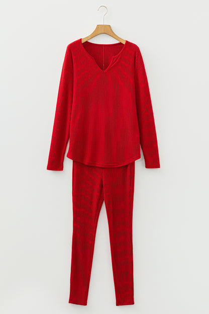 Ribbed Knit Long Sleeve Top and Leggings Set