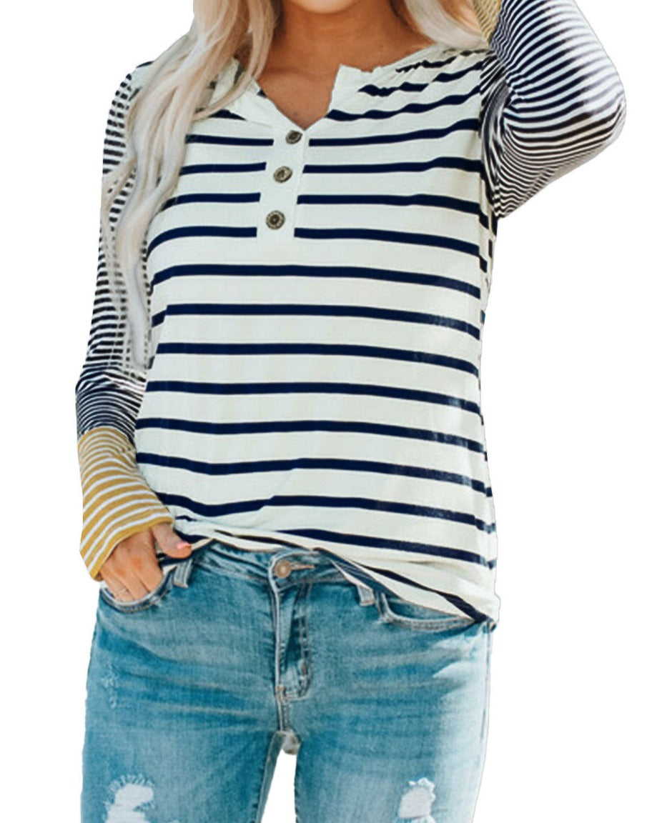 Stripe Long Sleeve Henley Top