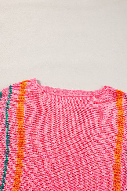 Stripe Detail Wide 3/4 Sleeve Knit Top
