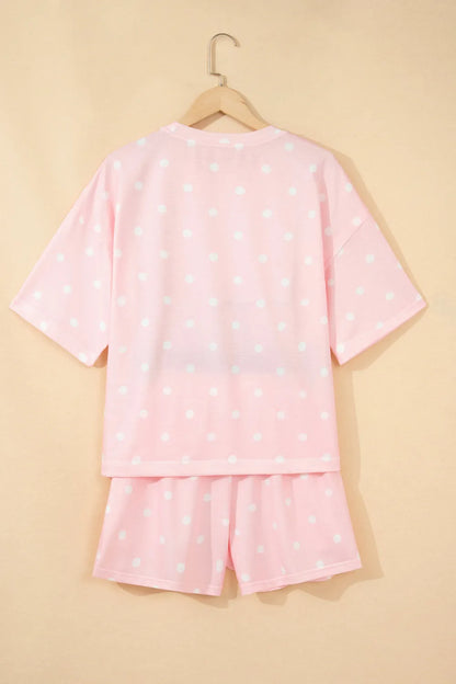 Polka Dot Loose Top and Drawstring Shorts Set