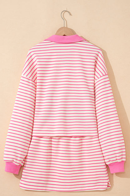 Stripe Collared V-Neck Pullover and Skort Set