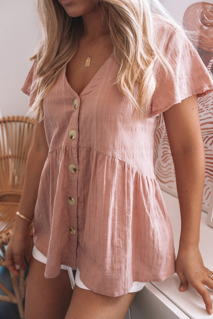 Peplum Short Sleeve Buttoned Shirt