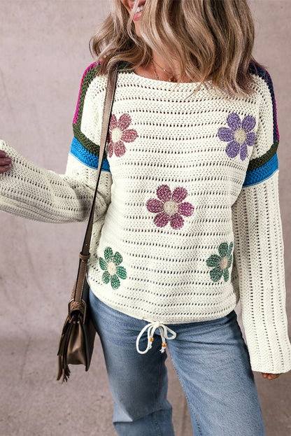 Floral Stripe Pointelle Knit Sweater