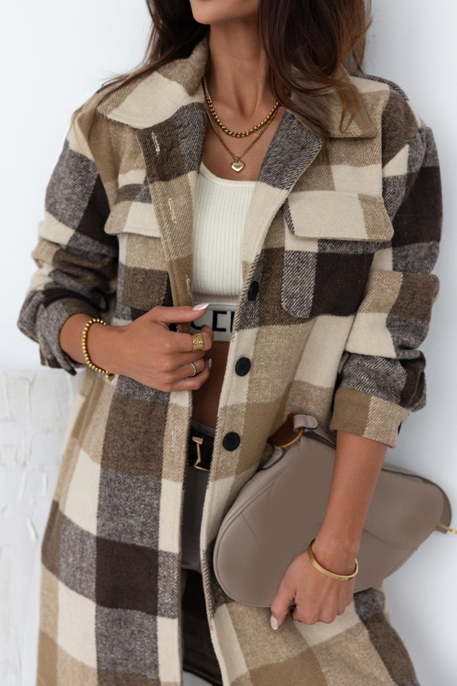 Plaid Flap Pocket Long Shacket