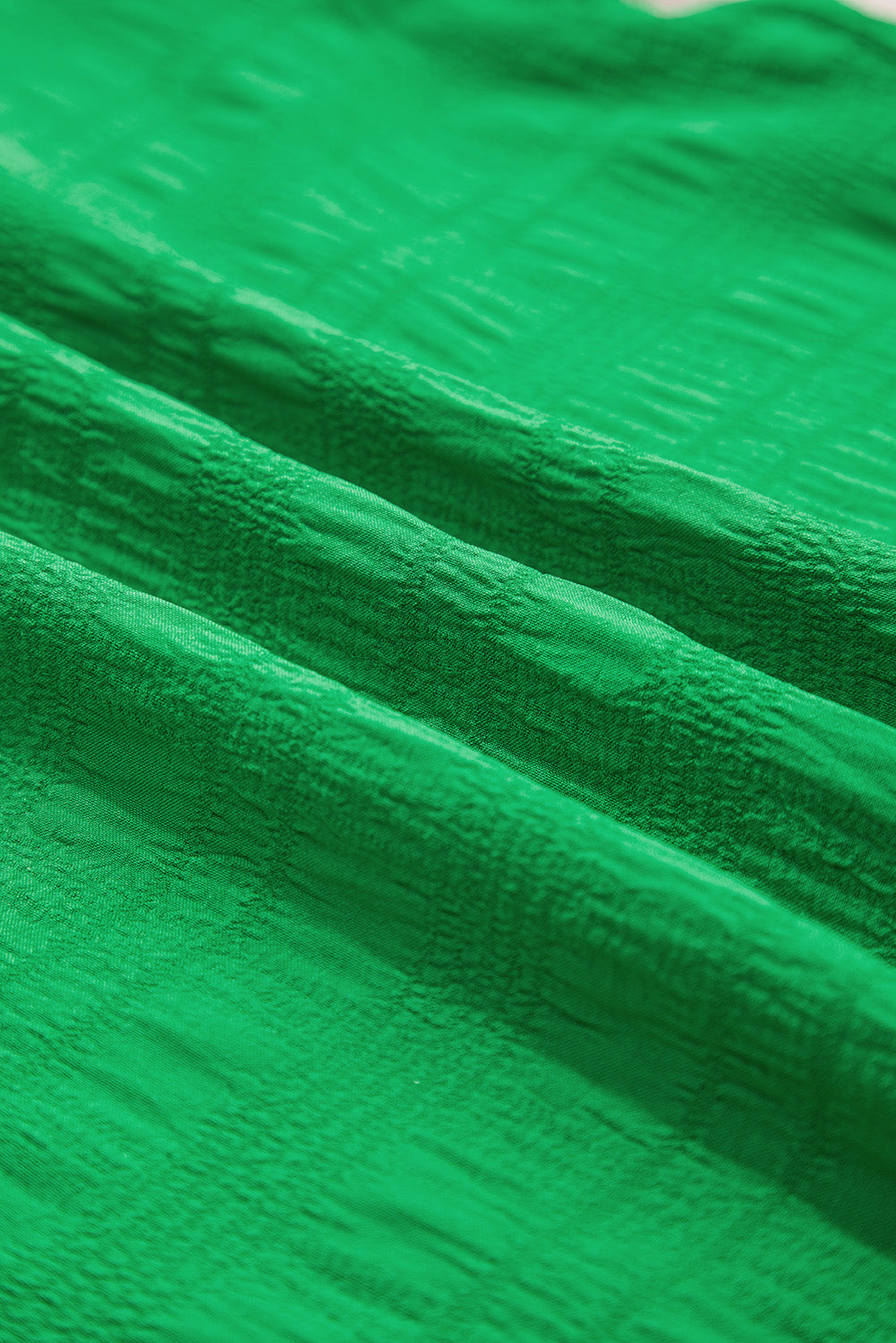 Solid Textured Ruffled Sleeve Round Neck Top