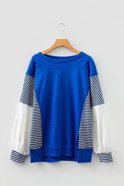 Stripe Patchwork Long Sleeve Colorblock Sweatshirt
