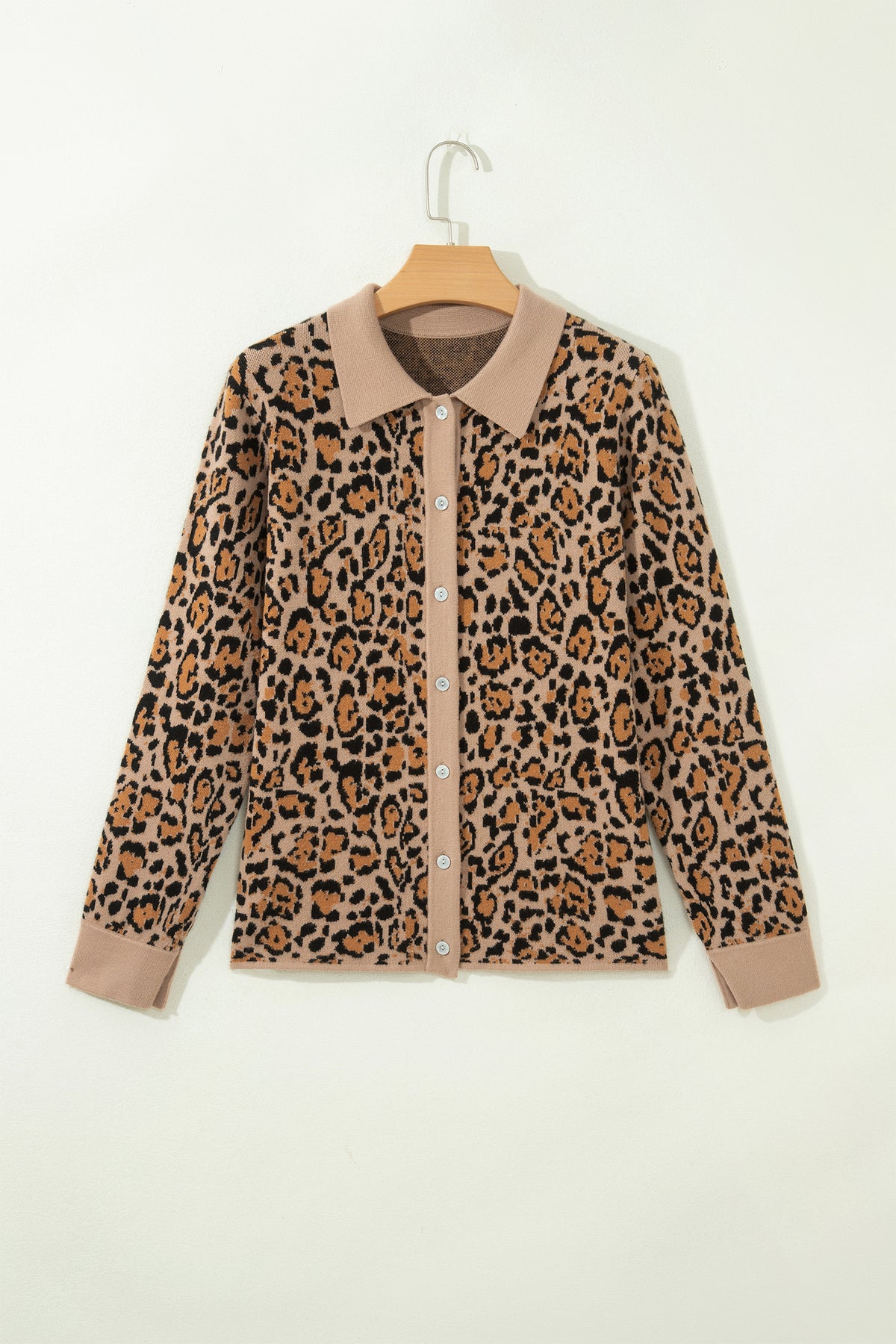 Leopard Contrast Collared Button Front Cardigan