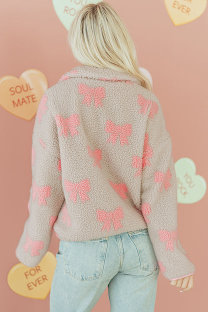 Valentine Bow Sherpa Quarter Zip Sweatshirt