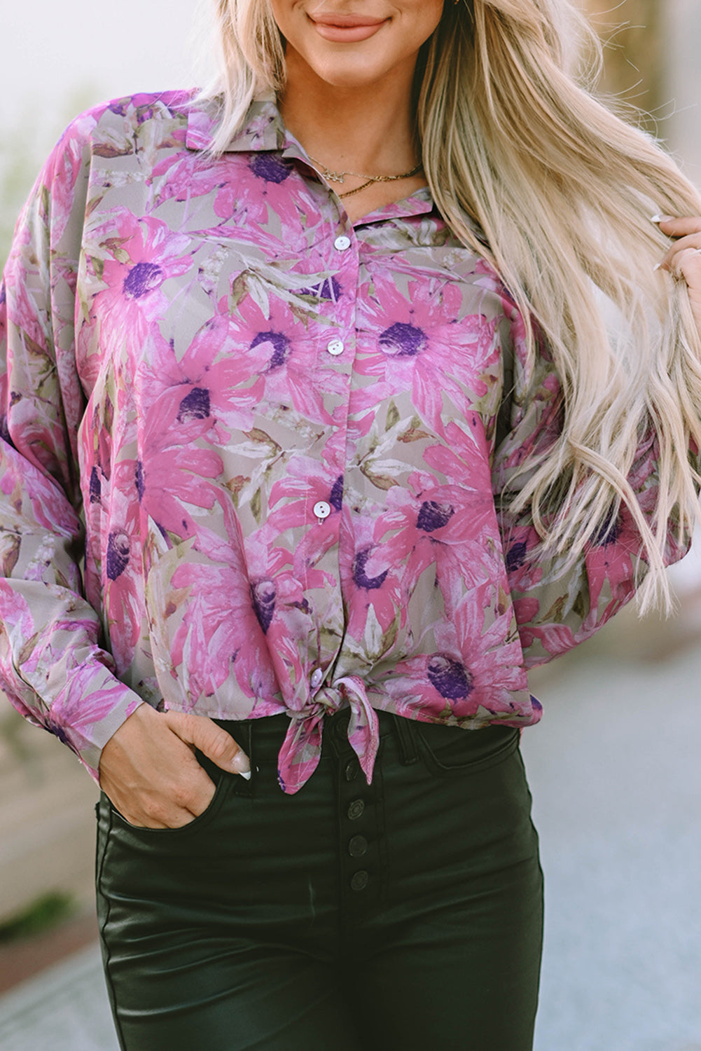 Floral Button-Up Puff Sleeve Shirt