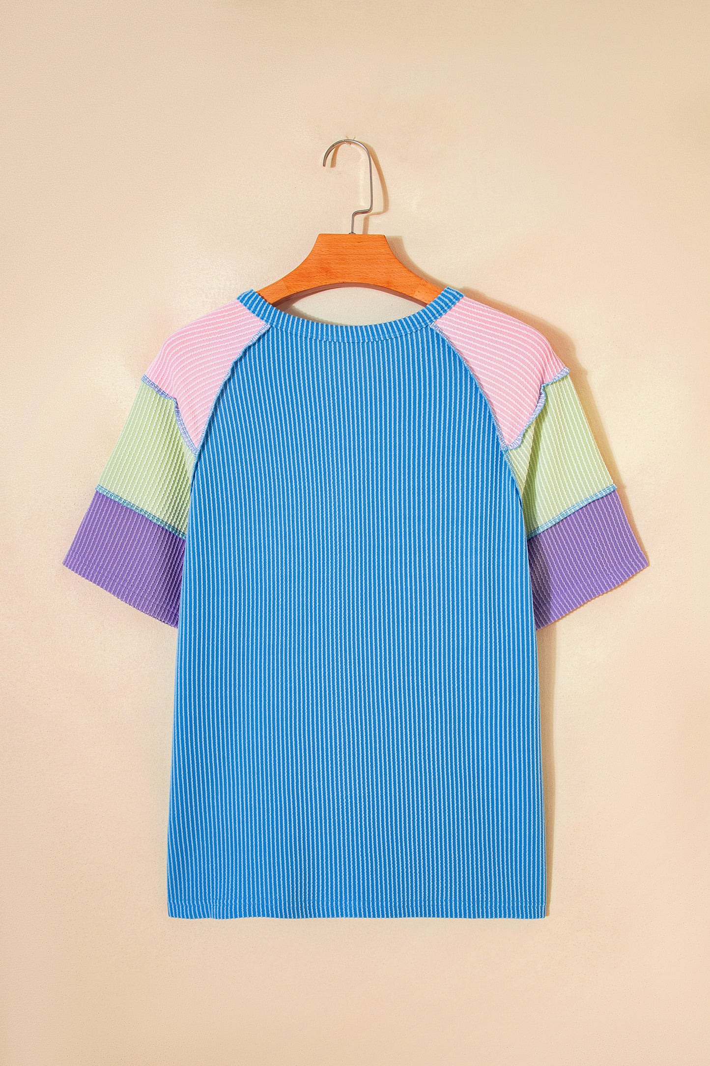 Colorblock Corded Knit Patchwork Henley Tee