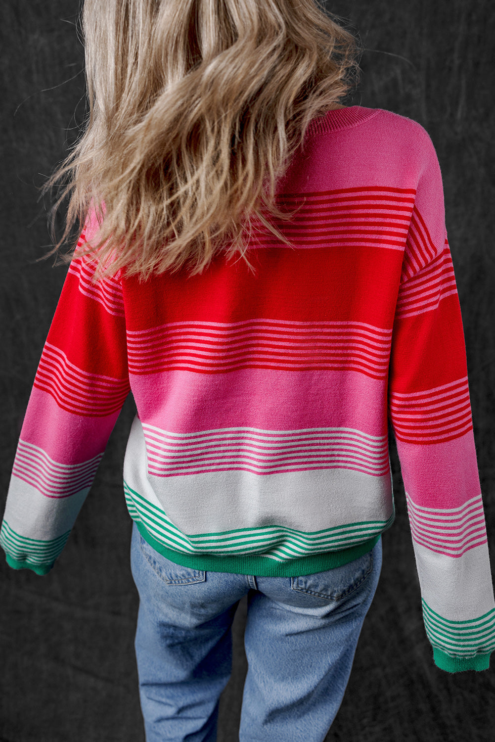 Stripe Pocketed Drop Shoulder Sweater