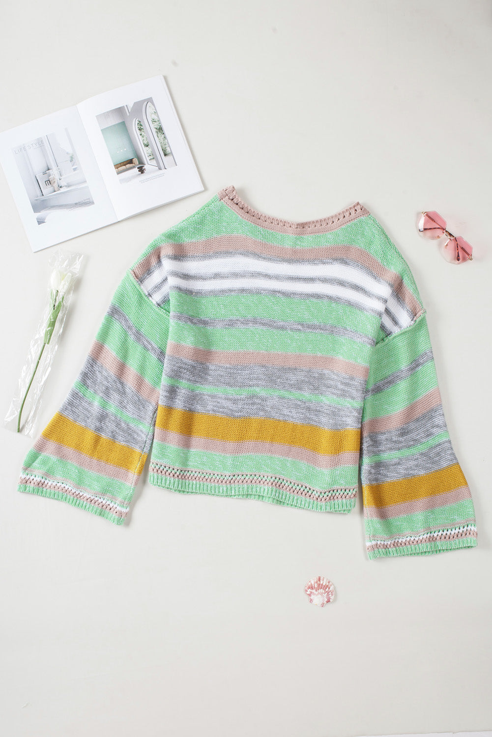 Stripe Bell Sleeve Sweater