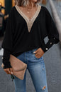 Lace V-Neck Bishop Sleeve Top