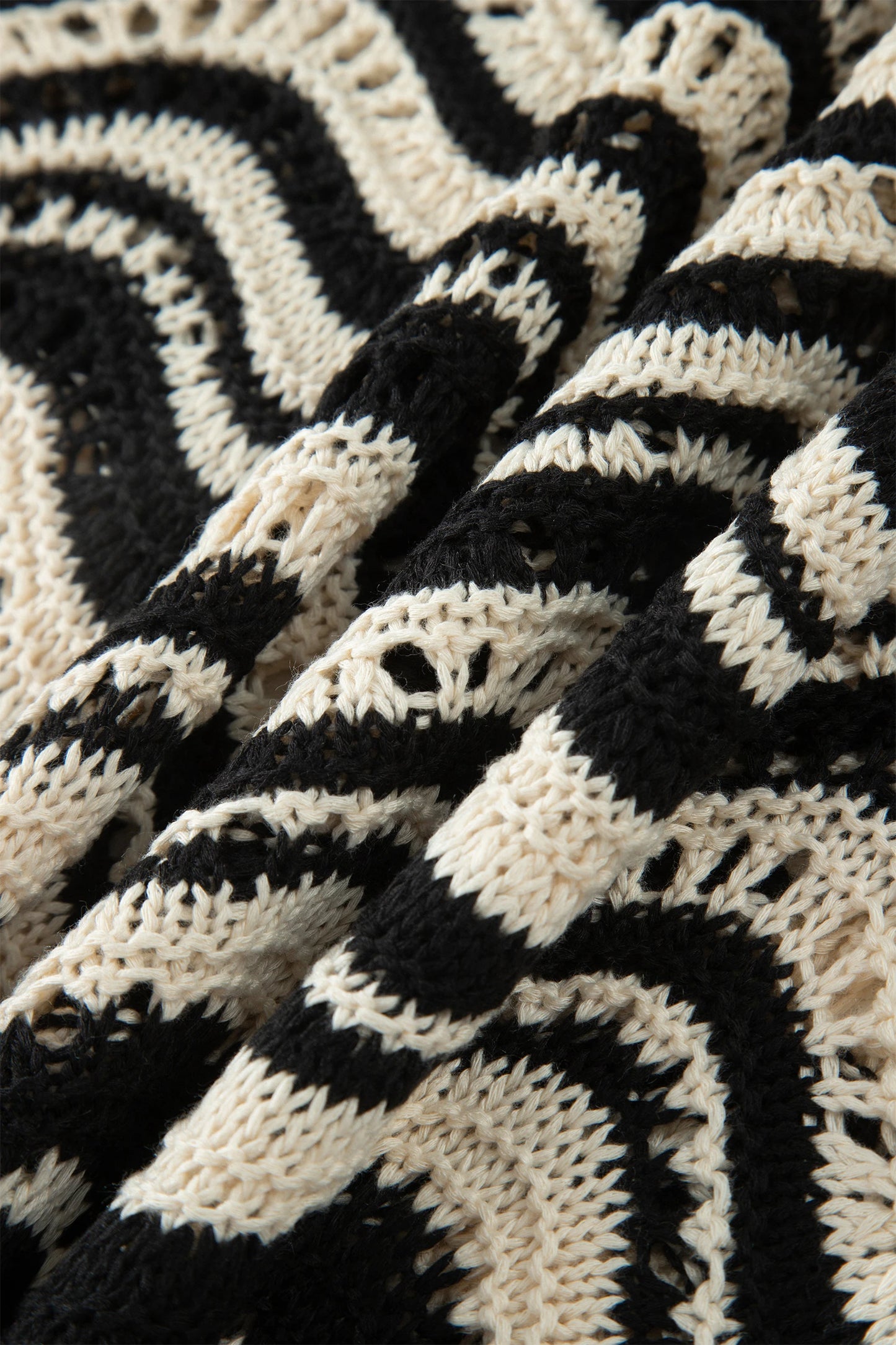 Wavy Stripe Ruffle 3/4 Sleeve Crochet Sweater