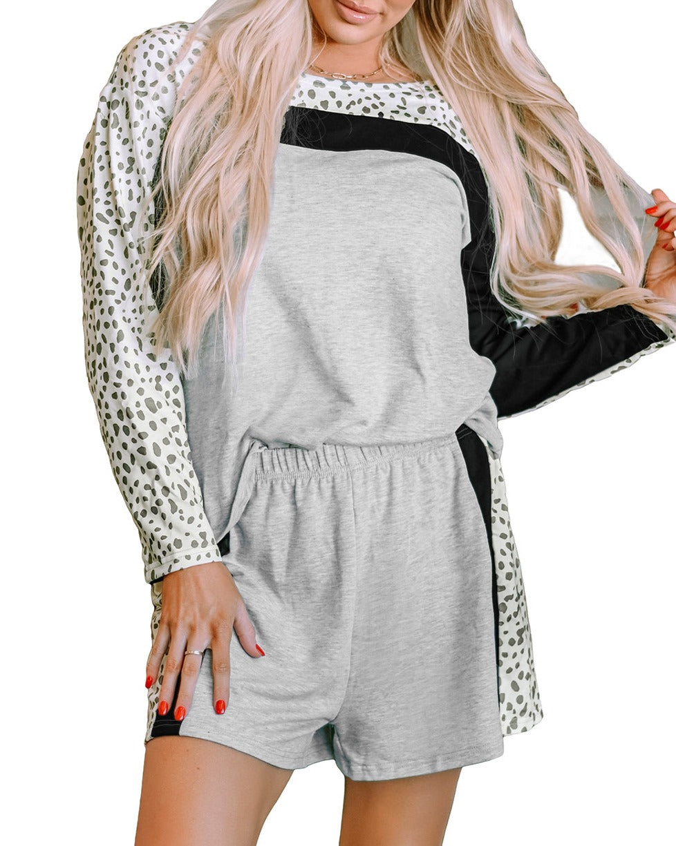 Leopard Colorblock Pullover Shorts Set