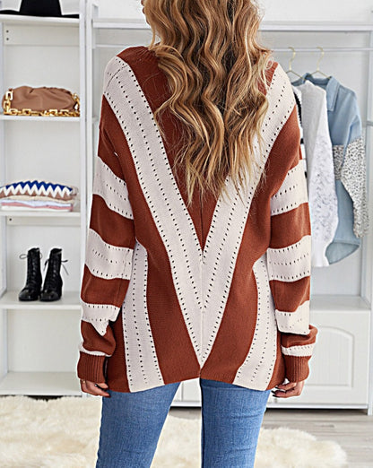 Colorblock Chevron Stripe V-Neck Sweater