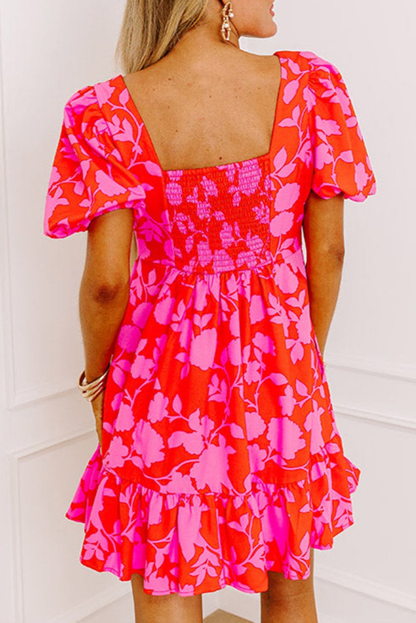 Floral Sweetheart Neck Mini Dress