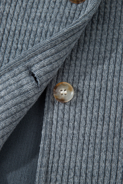 Ribbed Knit Flap Pocket Button-Up Shacket