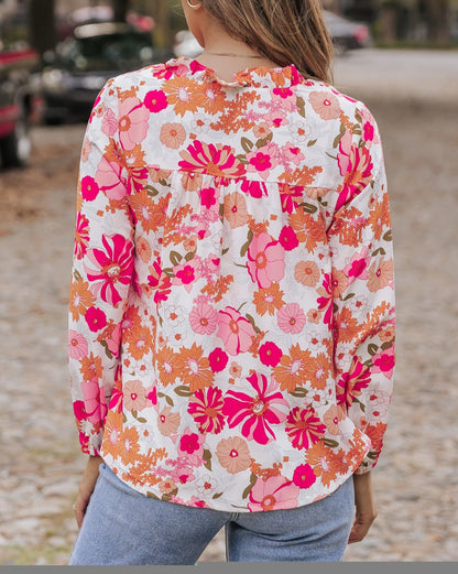 Floral Split V-Neck Blouse