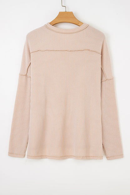 Solid Corded Knit Long Sleeve Top