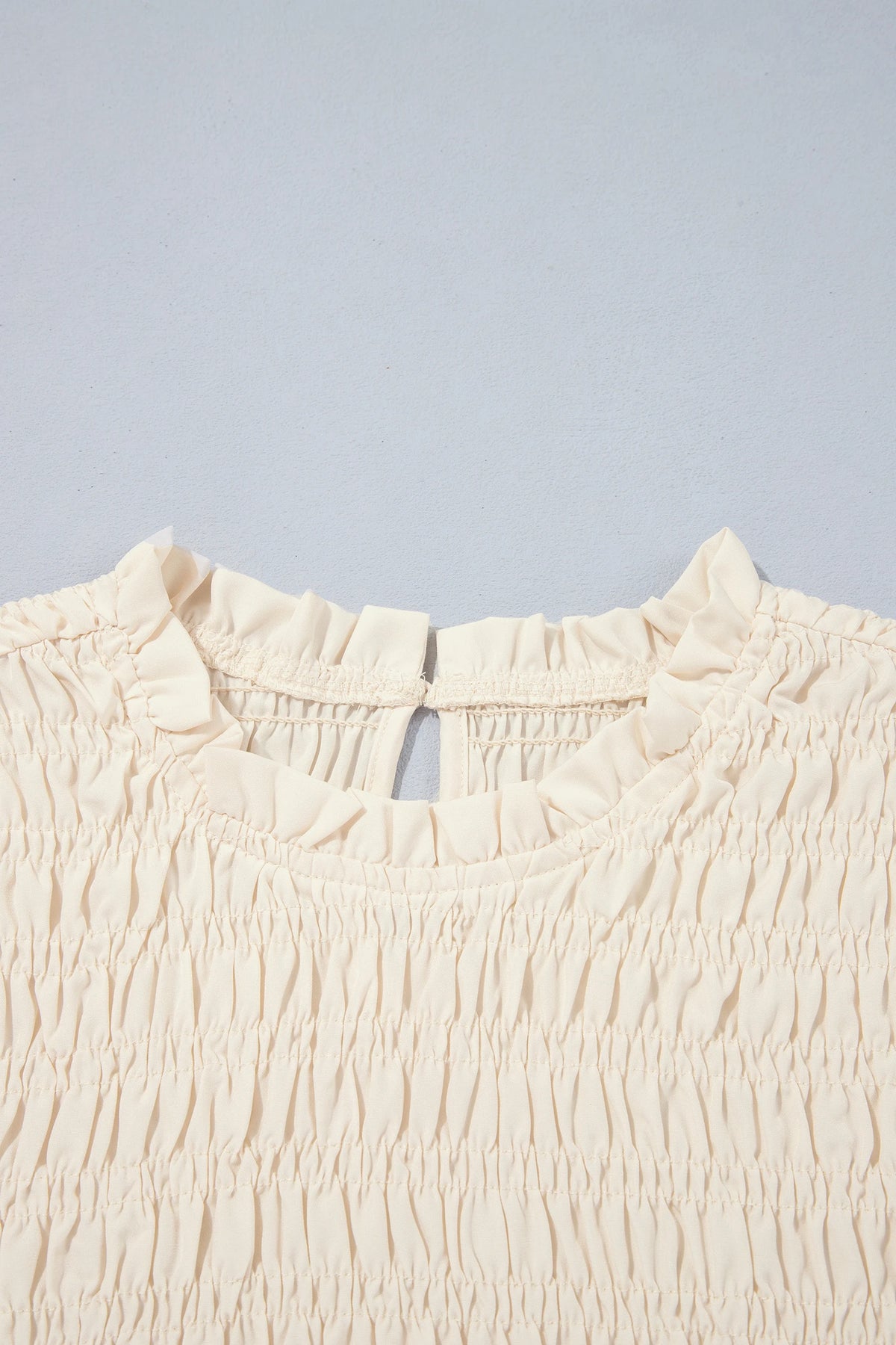 Solid Smocked Ruffle Hem Long Sleeve Blouse
