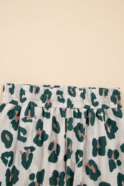 Leopard Contrast Trim Top & High Waist Shorts Set