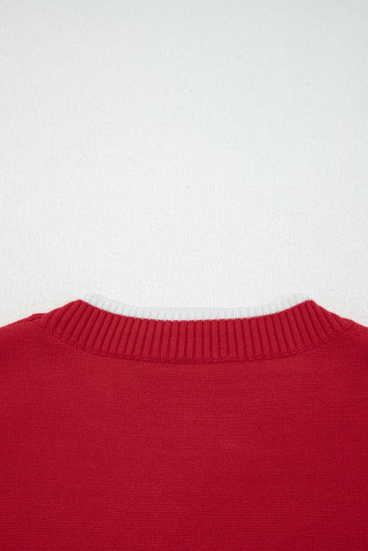 Bow Tie Contrast Trim Cropped Sweater