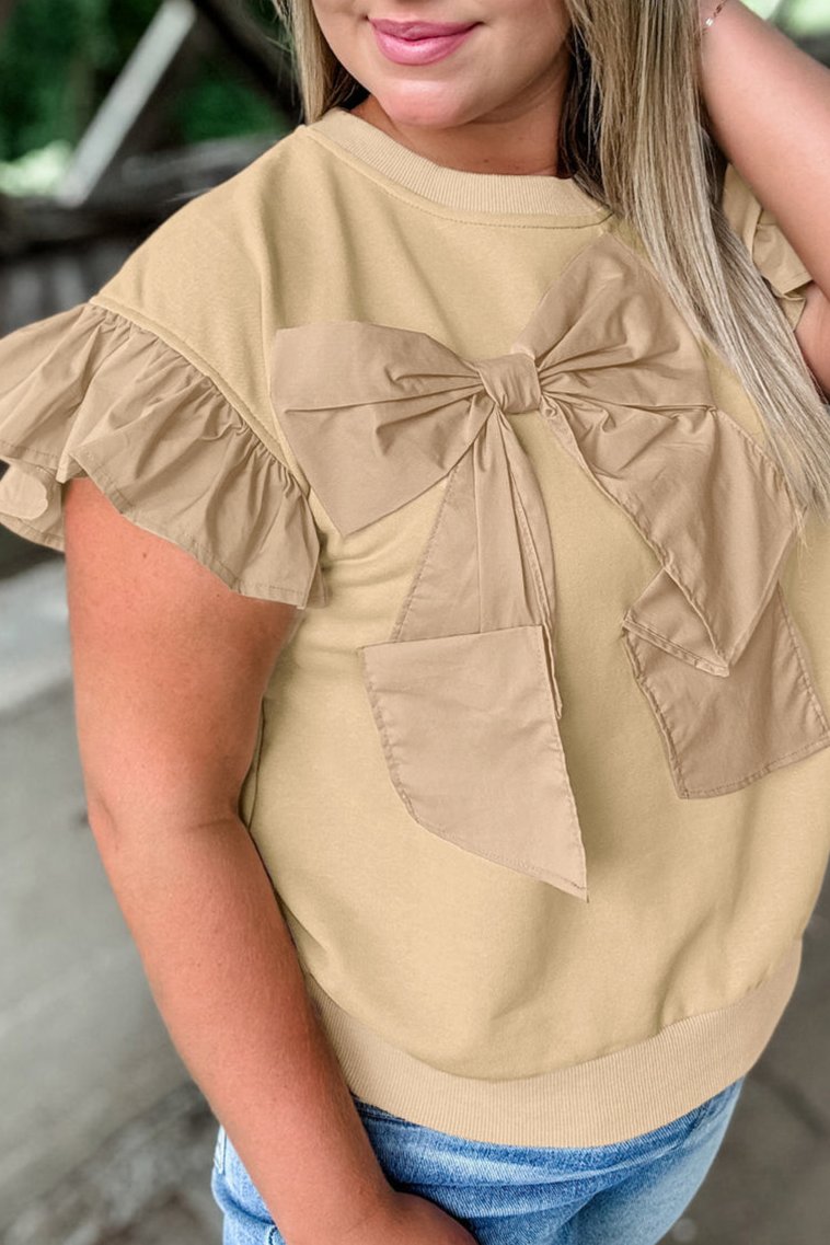 Plus Size Bow Ruffle Short Sleeve Top