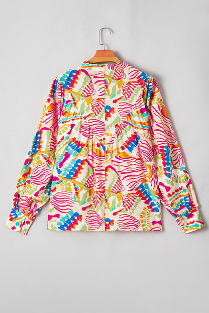 Abstract Long Sleeve Buttoned Shirt