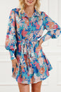 Floral Lantern Sleeve Belted Dress