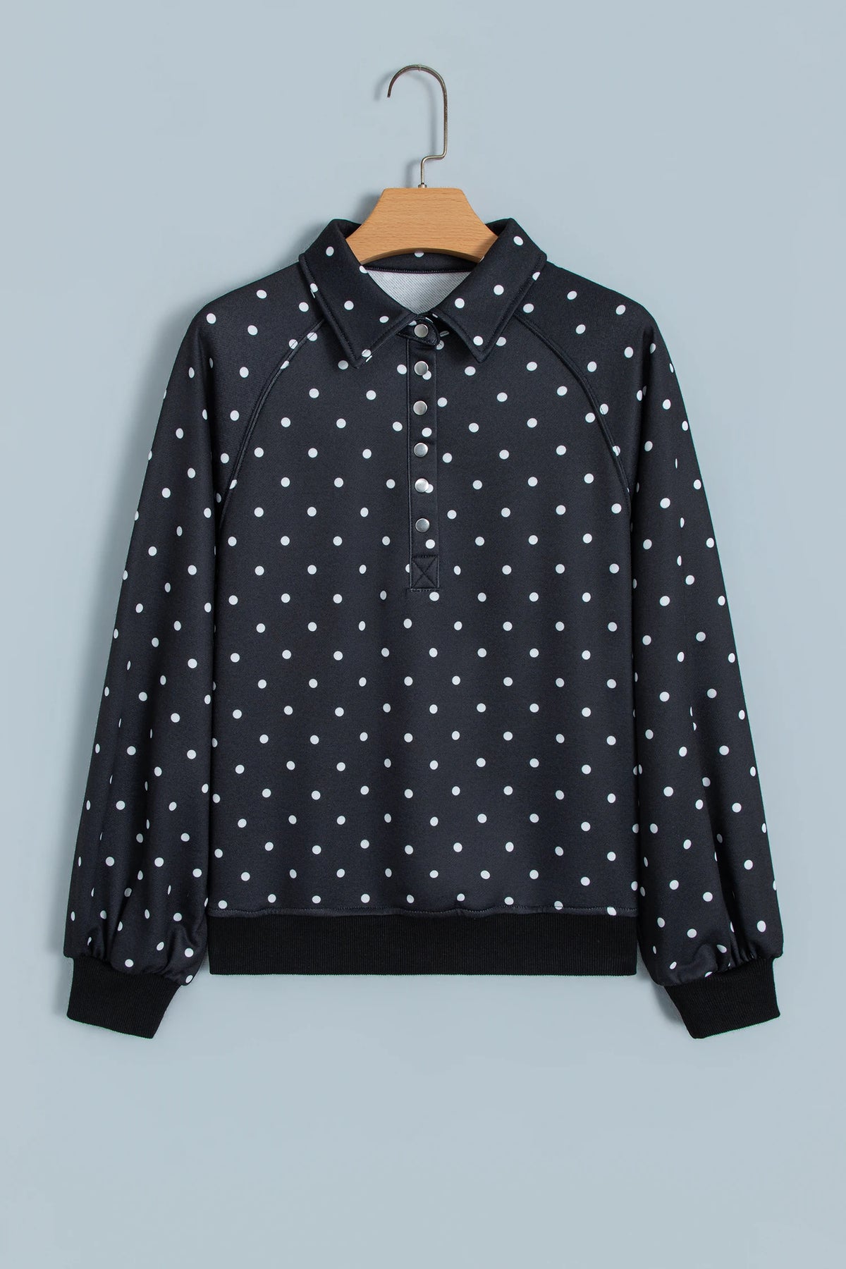 Polka Dot Half Button Collared Long Sleeve Sweatshirt