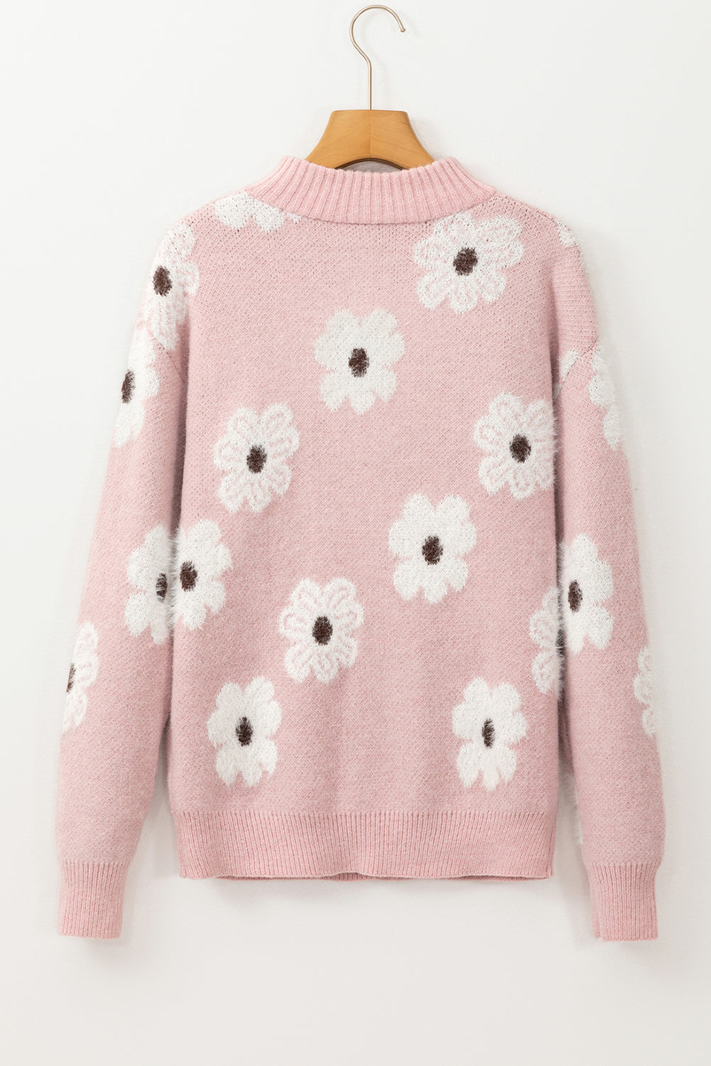 Floral Half Zip Drop Shoulder Sweater