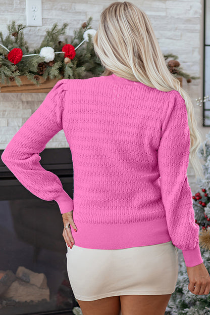 Solid Knit Ribbed Cuff Crewneck Sweater