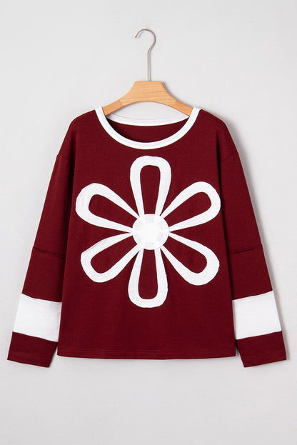 Floral Patch Long Sleeve Crewneck Top