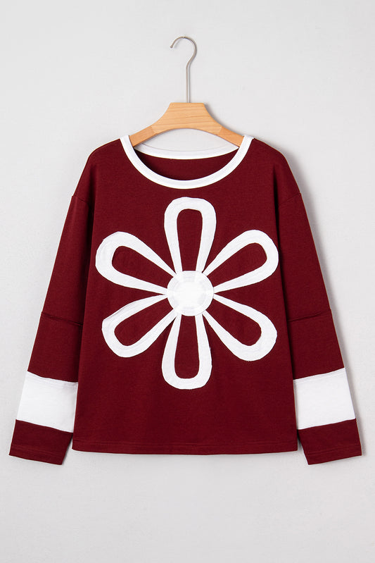 Floral Patch Long Sleeve Crewneck Top